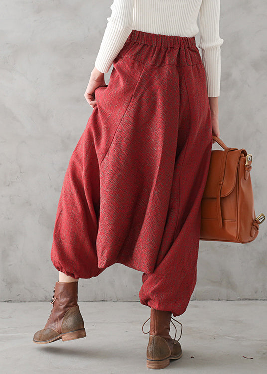 Plus Size Roter Aufdruck Hohe Taille Dicke Hose mit weitem Bein Herbst