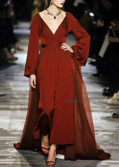 Vestido de fiesta de algodón con cuello en V rojo y patchwork de talla grande para primavera