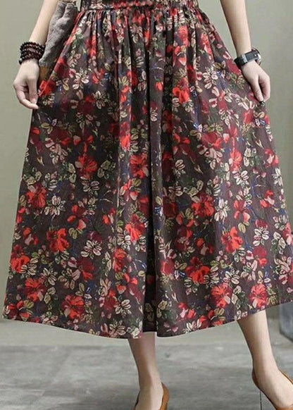 Plus Size Red elastische Taille Print Baumwolle Röcke Frühling