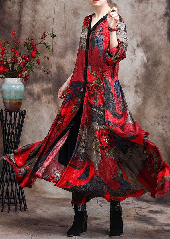 Rotes Patchwork-Herbstkleid im Retro-Print in Übergröße