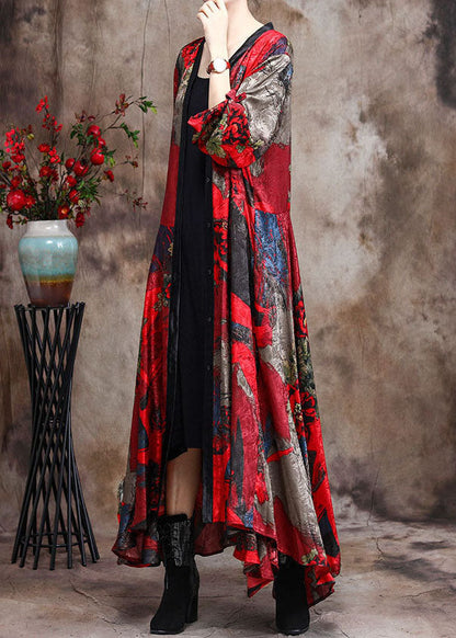Rotes Patchwork-Herbstkleid im Retro-Print in Übergröße