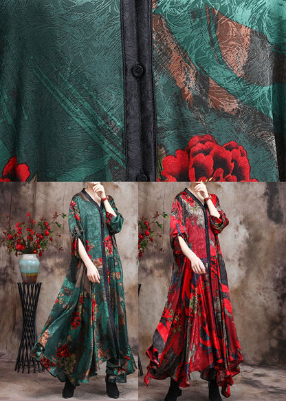 Rotes Patchwork-Herbstkleid im Retro-Print in Übergröße