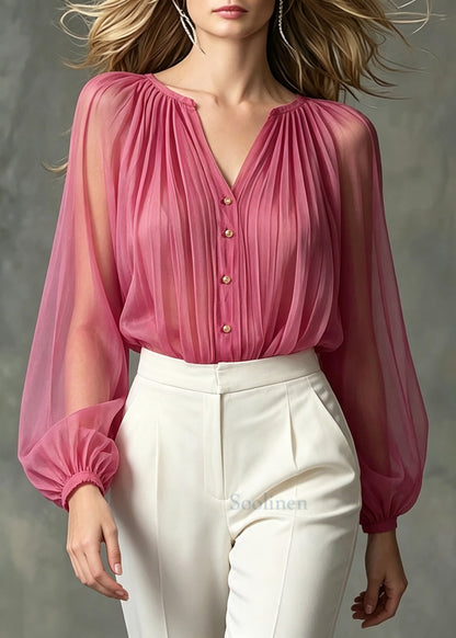 Plus Size Rose Oversized Wrinkled Chiffon Shirt Tops Summer
