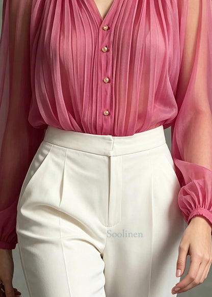 Plus Size Rose Oversized Wrinkled Chiffon Shirt Tops Summer