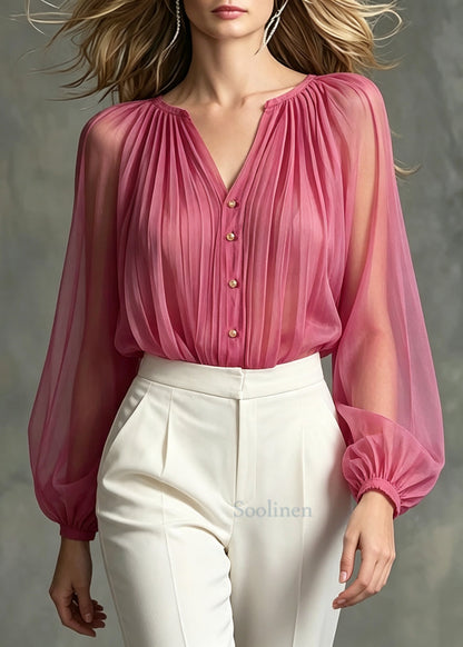 Plus Size Rose Oversized Wrinkled Chiffon Shirt Tops Summer