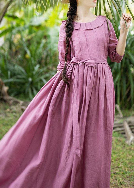 Plus Size Rose Ruffles Cinched Party Summer Linen Dress - SooLinen