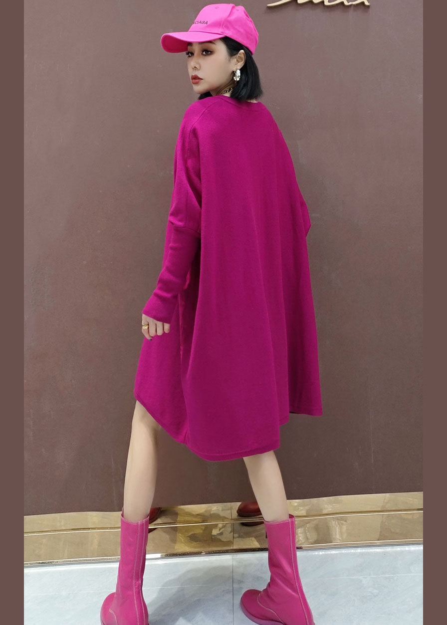 Plus Size Rose V-Ausschnitt Solid Strickkleid Frühling