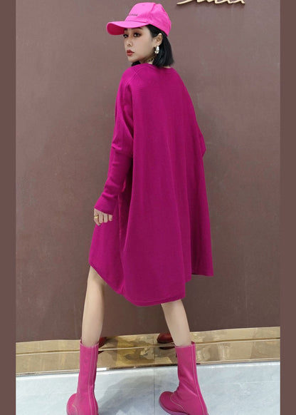 Plus Size Rose V-Ausschnitt Solid Strickkleid Frühling