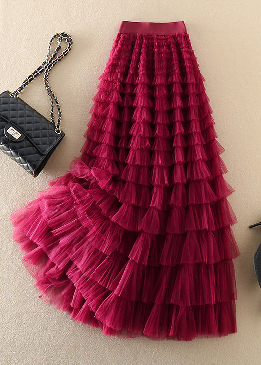 Plus Size Rose faltige Tüllröcke Frühling