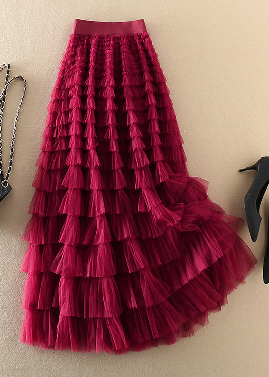 Plus Size Rose faltige Tüllröcke Frühling