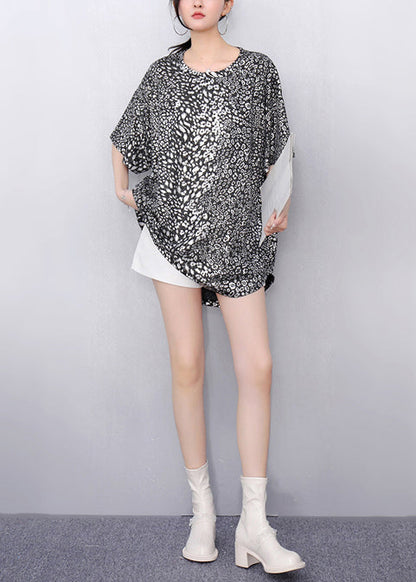Plus Size Silvery Oversized Leopard Print Tanks Summer