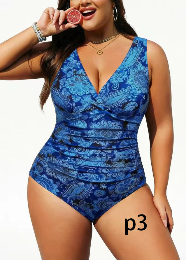 Plus Size Striped V Neck Swimwear Bodysuit Tops