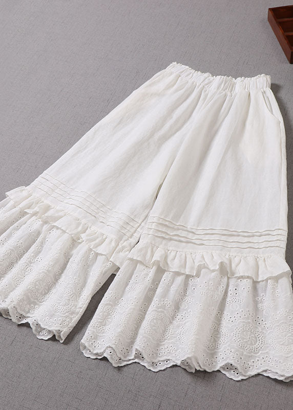 Plus Size Style Weiße Rüschen Patchwork Hose Frühling