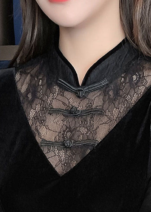 Plus Size Einzigartiges schwarzes Tüll-Patchworkkleid Frühling