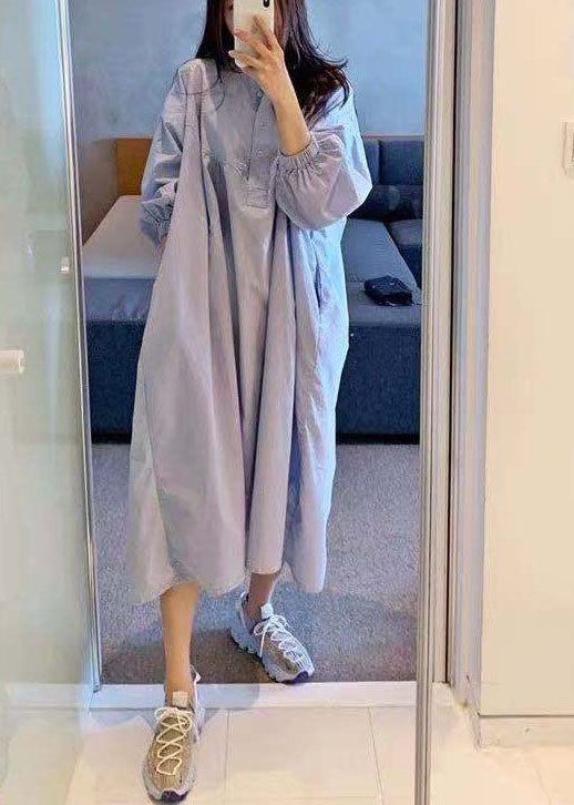 Übergröße Einzigartige blaue Knopf lose Kleider Frühling