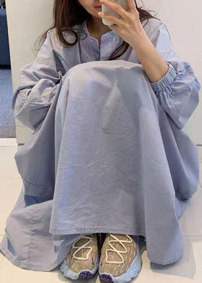 Übergröße Einzigartige blaue Knopf lose Kleider Frühling