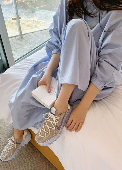 Übergröße Einzigartige blaue Knopf lose Kleider Frühling