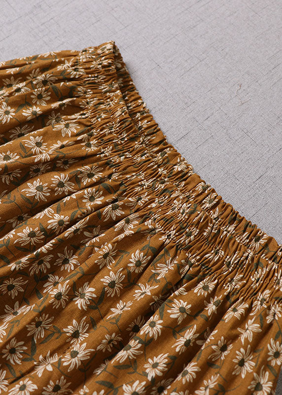 Plus Size Einzigartiger gelber Patchwork-Print-Rock für den Winter