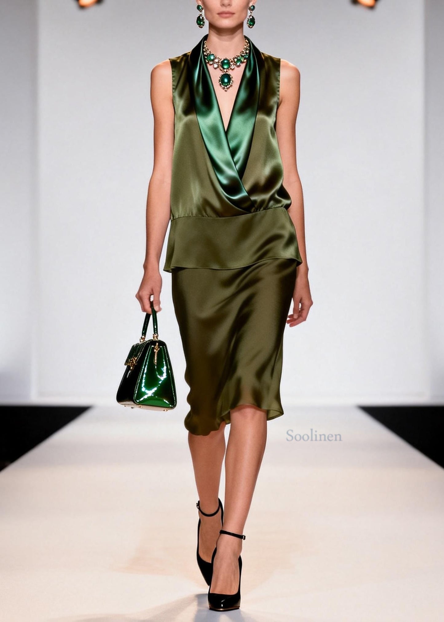 Plus Size V Neck False Two Pieces Patchwork Silk Dress Sleeveless