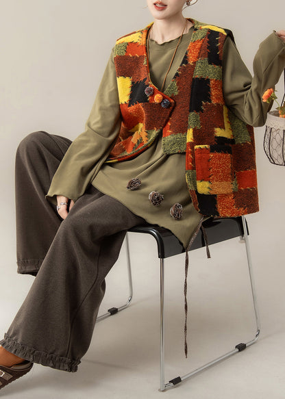 Plus Size V Neck Patchwork Waistcoat ,Top And Pants Three Pieces Set Spring