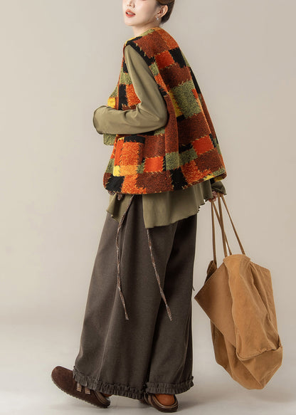 Plus Size V Neck Patchwork Waistcoat ,Top And Pants Three Pieces Set Spring