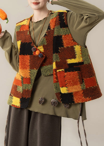 Plus Size V Neck Patchwork Waistcoat ,Top And Pants Three Pieces Set Spring