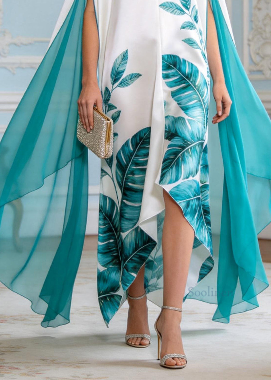 Plus Size V Neck Print Patchwork Chiffon Robe Dresses Summer