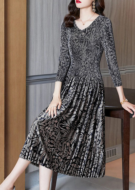 Plus Size V-Ausschnitt Print Velourskleider Frühling