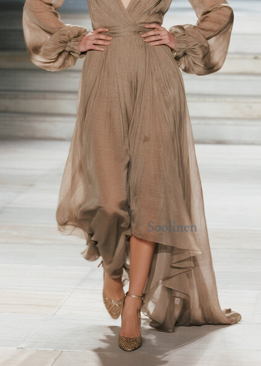 Plus Size V-Ausschnitt Knitter-Patchwork-Maxikleider aus Baumwolle Frühling