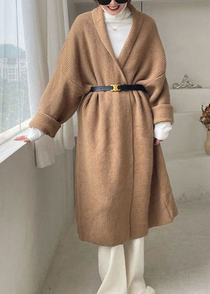 Plus Größe Vintage Khaki Casual Strickjacke Winter