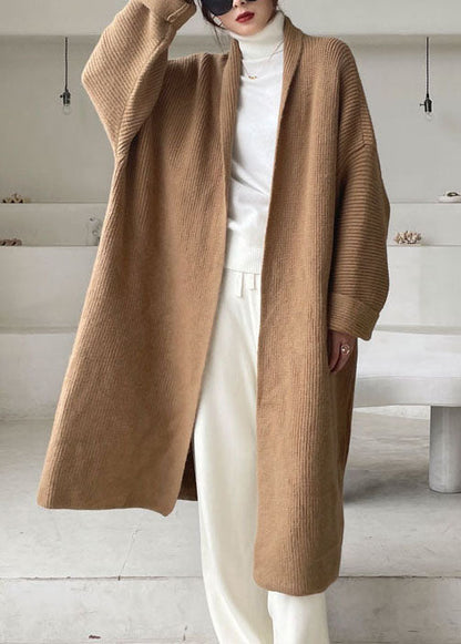 Plus Größe Vintage Khaki Casual Strickjacke Winter