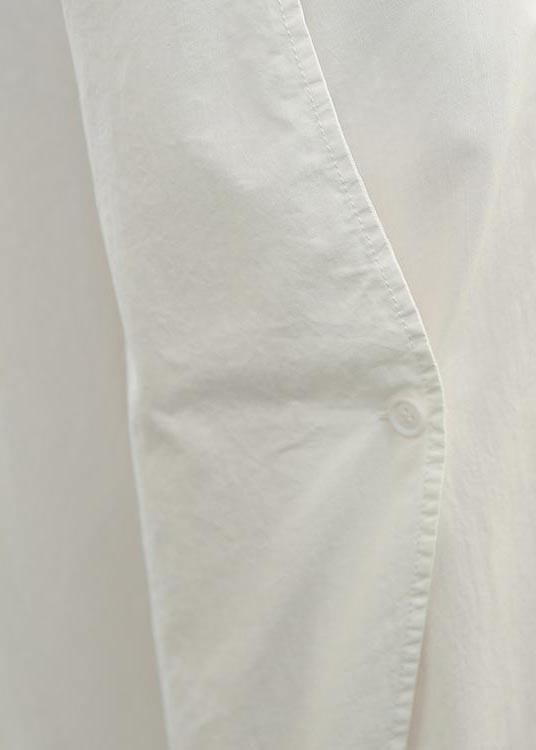 Plus Size White Elastic Waist Cargo Cotton Pants Summer - SooLinen
