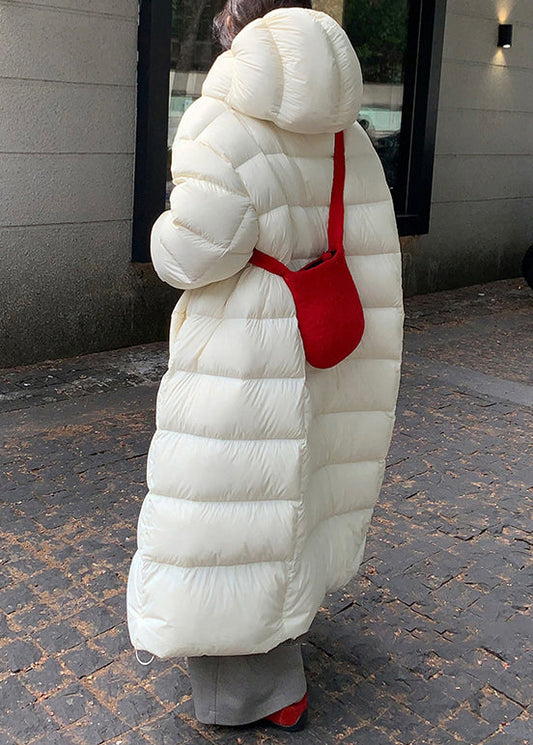 Abrigo largo de plumón de pato con bolsillos y cremallera, color blanco, talla grande, para invierno