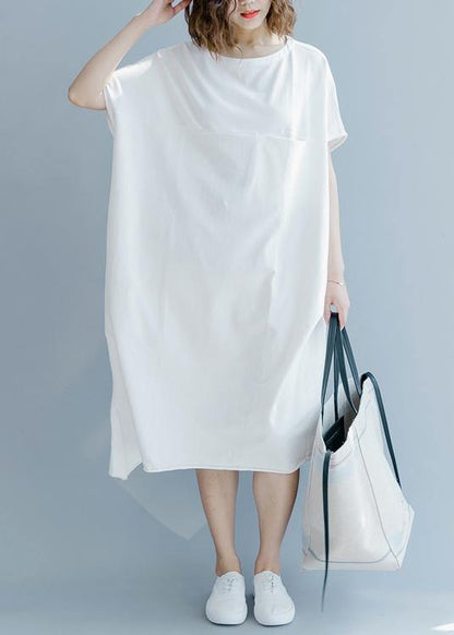 Plus Size White O-Neck Cotton Summer Maxi Dresses - SooLinen