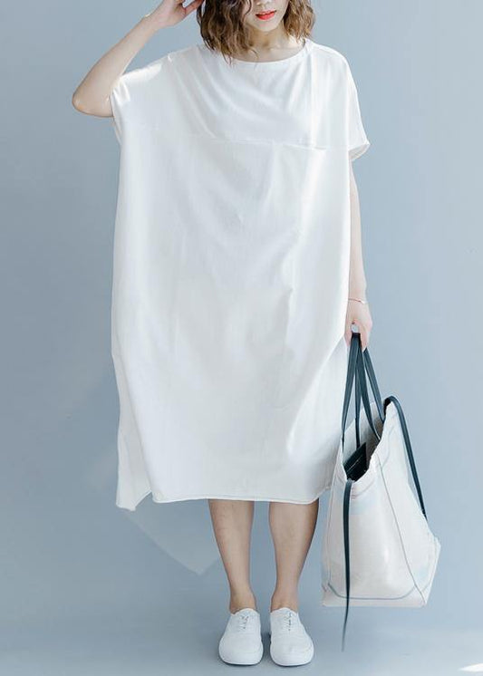 Plus Size White O-Neck Cotton Summer Maxi Dresses - SooLinen