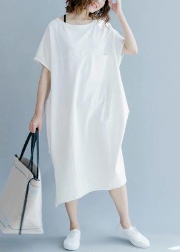 Plus Size White O-Neck Cotton Summer Maxi Dresses - SooLinen