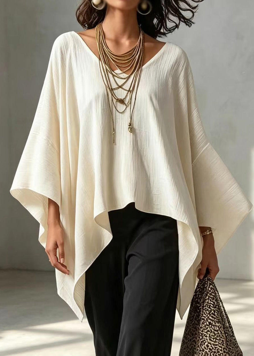 Plus Size White Oversized Asymmetrical Tops Batwing Sleeve