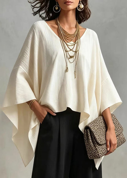 Plus Size White Oversized Asymmetrical Tops Batwing Sleeve