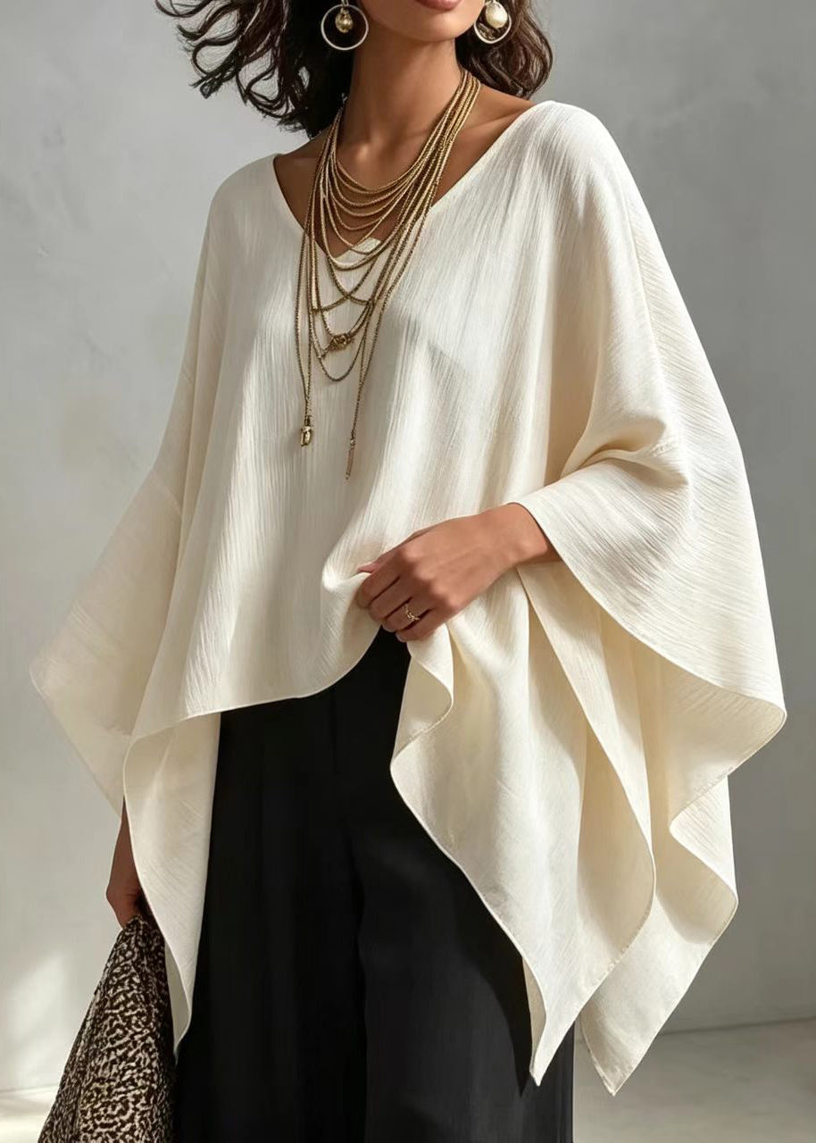 Plus Size White Oversized Asymmetrical Tops Batwing Sleeve