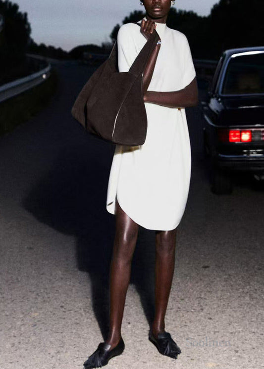 Plus Size White Oversized Knit Dresses Batwing Sleeve