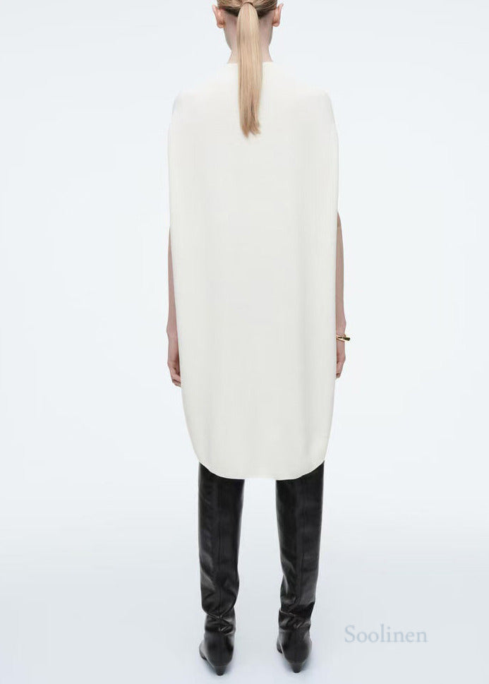 Plus Size White Oversized Knit Dresses Batwing Sleeve
