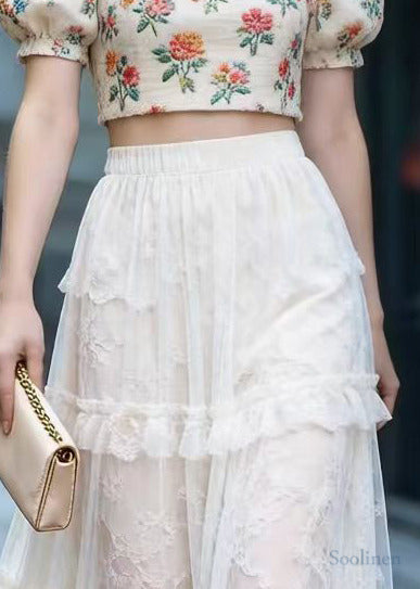 Plus Size White Oversized Patchwork Exra Large Hem Tulle Skirts Spring