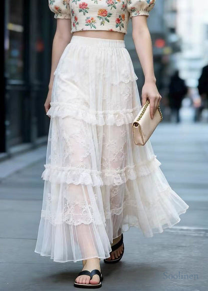 Plus Size White Oversized Patchwork Exra Large Hem Tulle Skirts Spring
