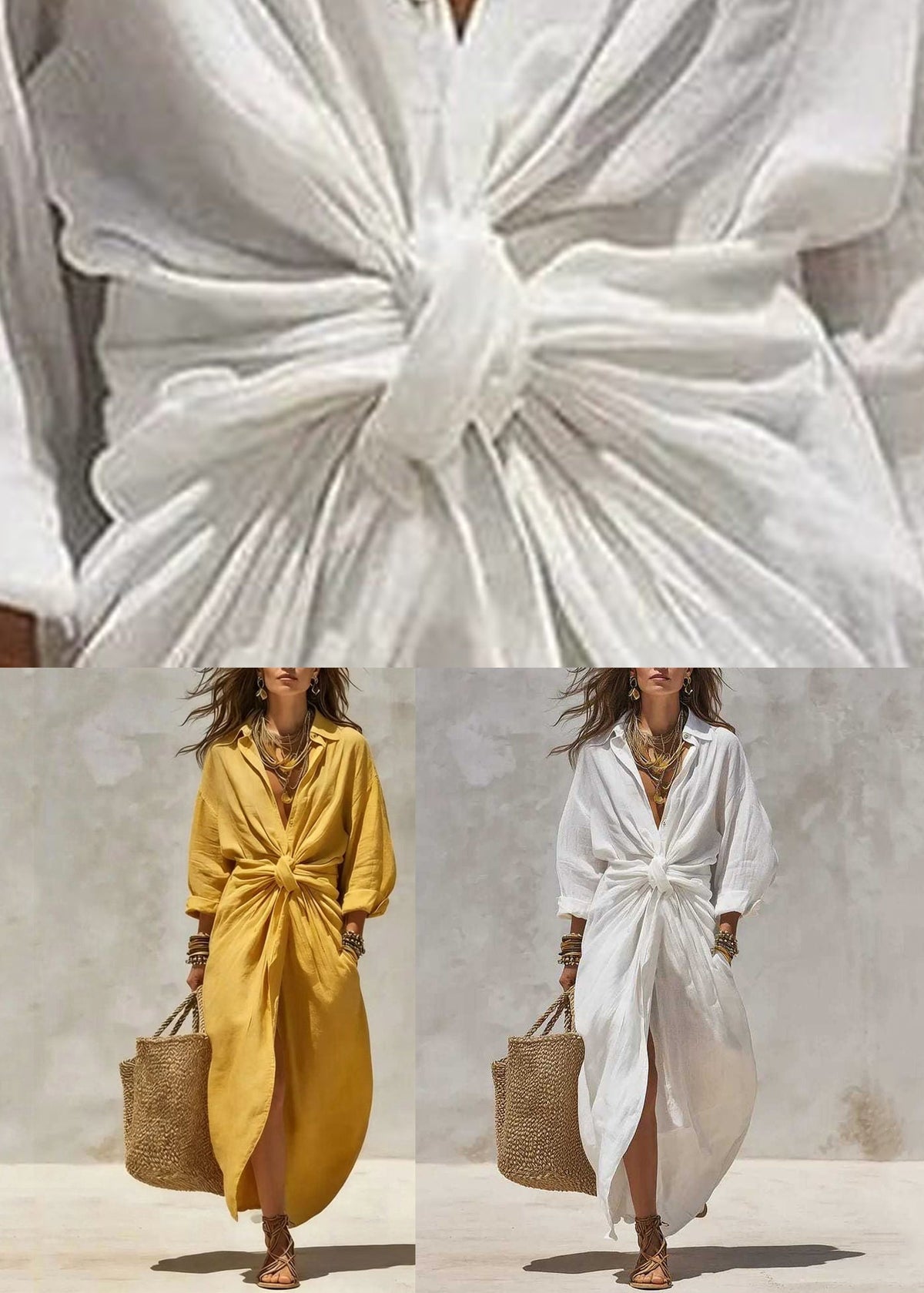 Plus Size White Patchwork Button Solid Maxi Dress Long Sleeve