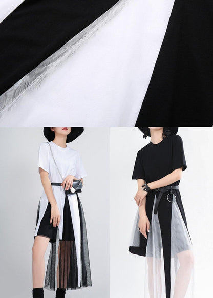 Plus Size White Patchwork Lace Summer Cotton Dress - SooLinen