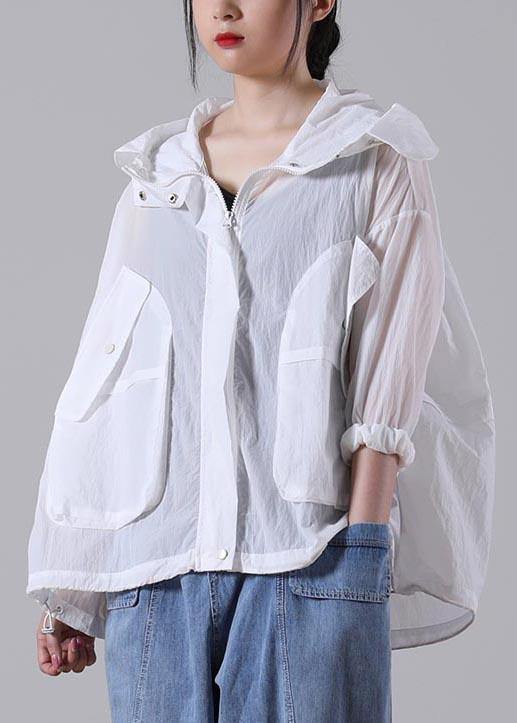 Plus Size White Pocket UPF 50+ Coat Jacket Hoodies Outwear Summer - SooLinen