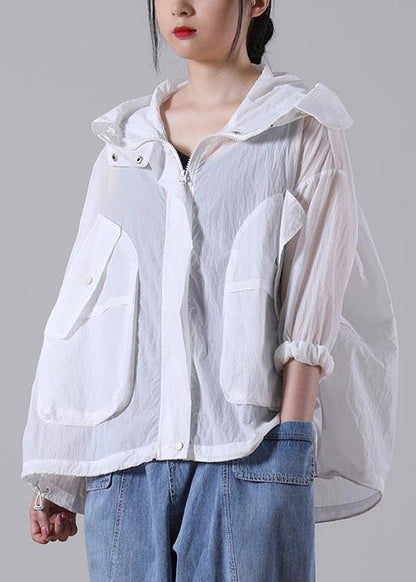 Plus Size White Pocket UPF 50+ Coat Jacket Hoodies Outwear Summer - SooLinen