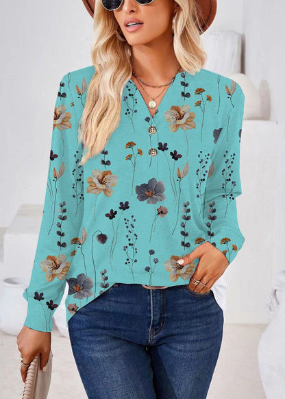 Plus Size White V Neck Print Shirts Fall