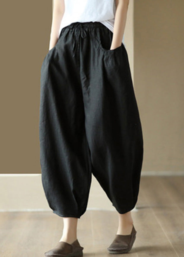 Plus Size Weiße, faltige Leinenlaternenhose mit Bindegürtel für den Sommer