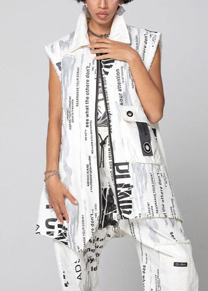Plus Size Weiße Weste mit Reißverschluss und Print